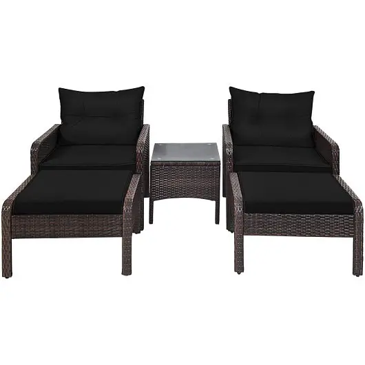 Costway 5 Pcs Patio Rattan Sofa Ottoman Furniture Set Cushions, Midnight Black, HW68638ADK+