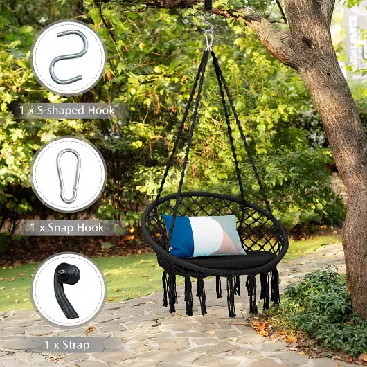 Costway Performance Cushioned Hammock Swing Chair Hanging Kit, Ebony, NP10698DK