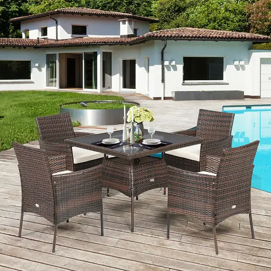 Costway Performance Outdoor 5 Pieces Dining Table Set 1 Table and 4 Single Sofas, HW67788+
