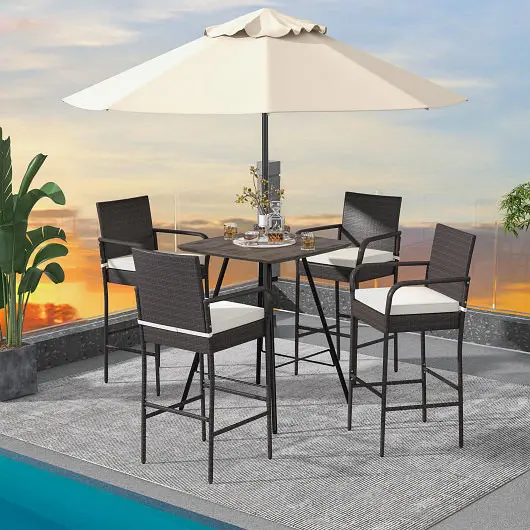 Costway Performance Outdoor PE Rattan Cushioned Barstool Set Armrests, Set 4, HW70947-4
