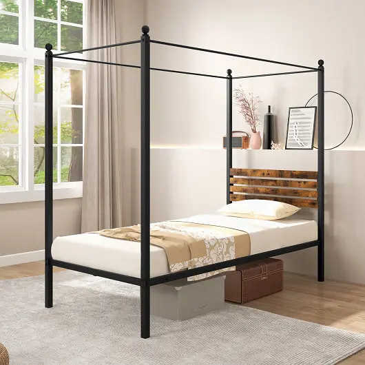 Costway Performance Queen Size Canopy Bed Frame Under Bed Storage-Twin Size, HU10588CF-T