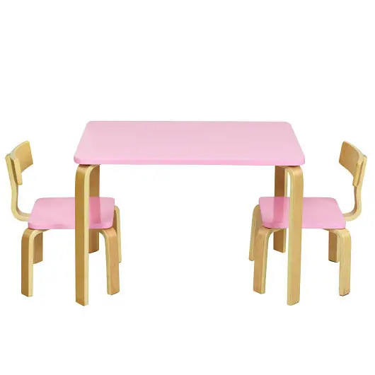 Costway 3 Piece Kids Wooden Activity Table and 2 Chairs Set, Pink, HW63872PI
