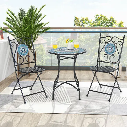 Costway 3 Piece Patio Bistro Set Mosaic Pattern, NP11247+NP11248-2