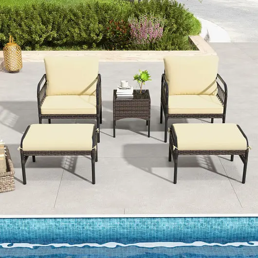 Costway 5 Piece Patio Conversation Set Ottomans and Coffee Table, HW71584BN+