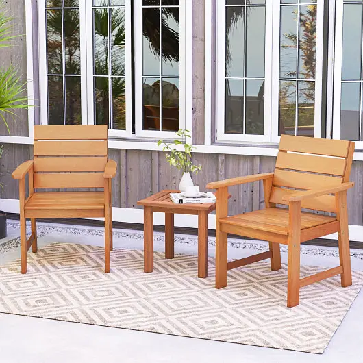 Costway 2 Piece Patio Hardwood Chair Slatted Seat and Inclined Backrest, OP71266