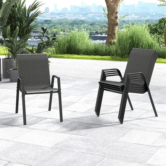 Costway 4 Piece Patio Rattan Dining Chairs Wicker Woven Seat and Back Backyard Front Porch, Walnut, NP11288BN