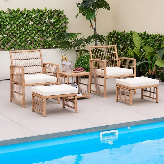 Costway 5 Piece Patio Wicker Sofa Set Seat and Back Cushions, Raw, NP11339NA