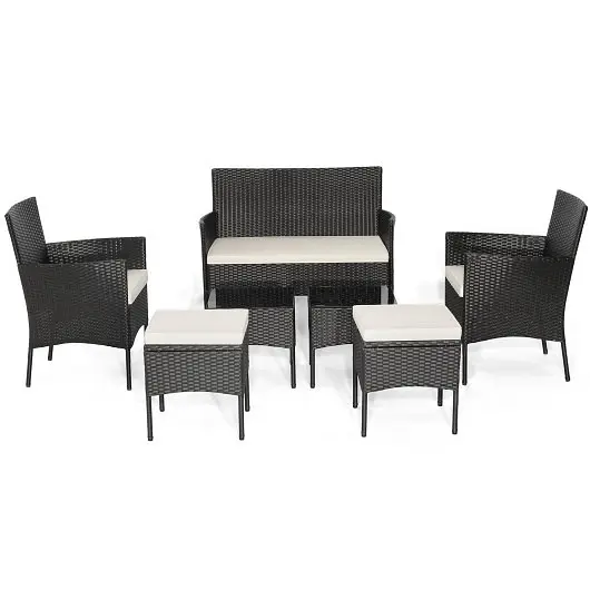 Costway 7 Piece Rustproof Wicker Outdoor Sofa Set Coffee Tables and Ottomans, HW70641+