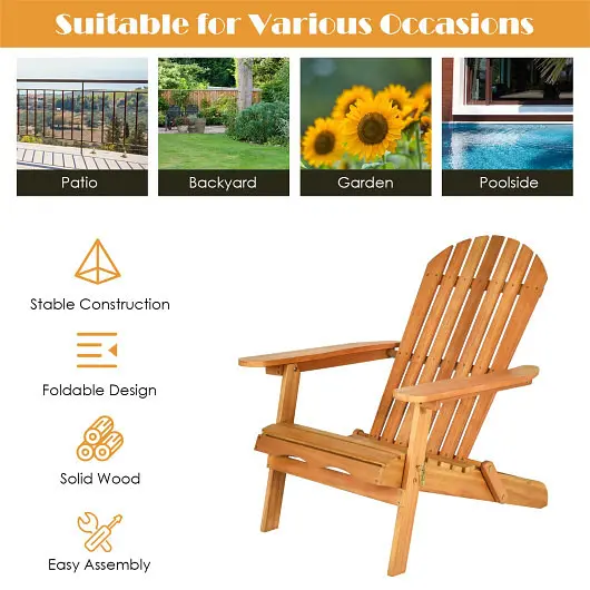 Costway 3 Pieces Adirondack Chair Set Widened Armrest, HW63880