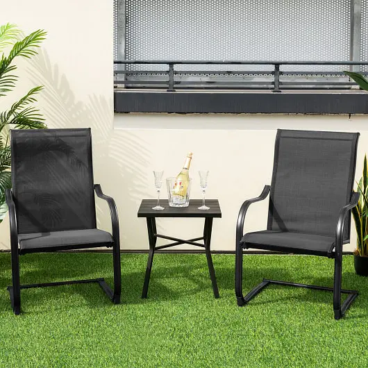 Costway 2 Pieces C-Spring Motion Patio Dining Chairs Breathable Fabric, Black, NP11095DK-2