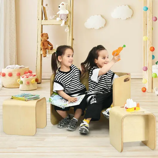 Costway 3 Pieces Kids Wooden Table and Chair Set, HY10091NA