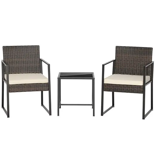 Costway 3 Pieces Modern Heavy Duty Patio Furniture Set Coffee Table, Off White, HW70646