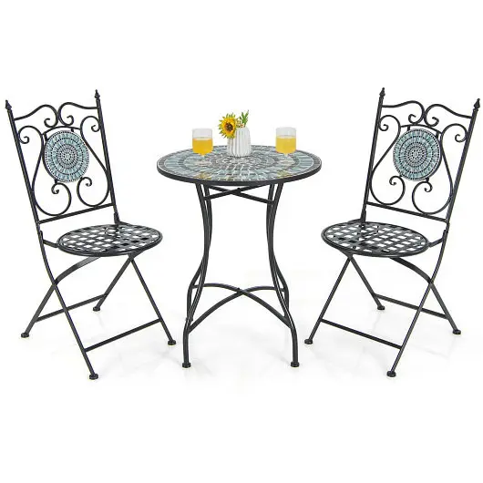 Costway 3 Pieces Mosaic Pattern Metal Dining Set, NP11249+NP11250-2