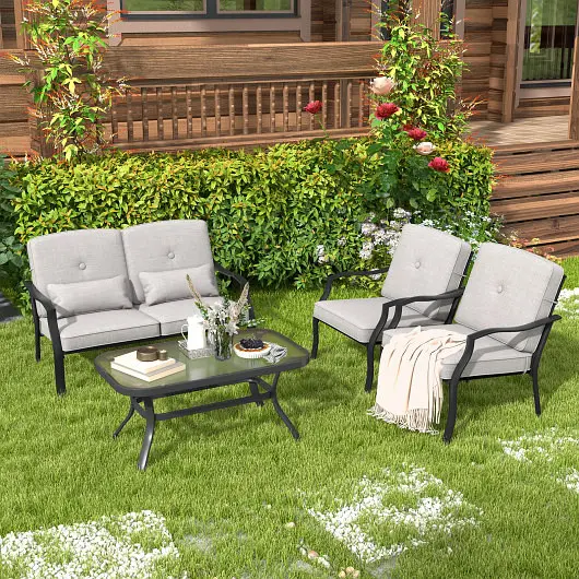 Costway 4 Pieces Outdoor Conversation Set Seat Back Cushions and Waist Pillows, Gray, NP10926GR+