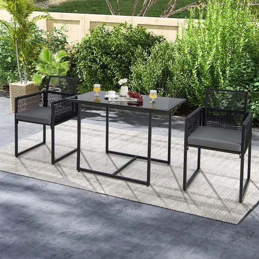 Costway 3 Pieces Outdoor Dining Set Folding Backrest and Seat Cushions, Midnight Black, NP11050DK