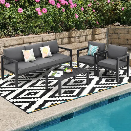 Costway 4 Pieces Outdoor Furniture Set Backyard and Poolside, Grey, NP10109WL-GR