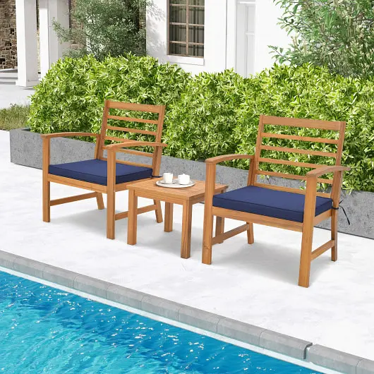 Costway 3 Pieces Outdoor Furniture Set Soft Seat Cushions, Navy, HW72089NY