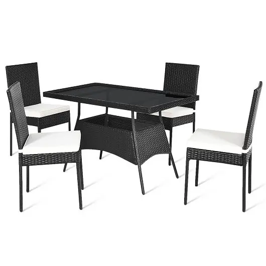 Costway 5 Pieces Outdoor Patio Rattan Dining Set Glass Top Cushions, HW66854C+