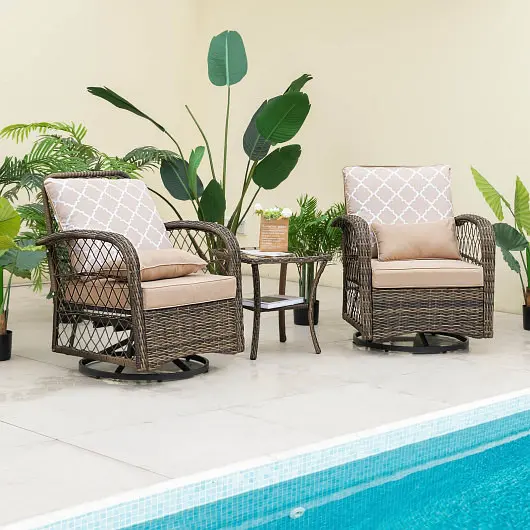 Costway 3 Pieces Outdoor Wicker Conversation Set Tempered Glass Coffee Table, Beige, NP10975MS+