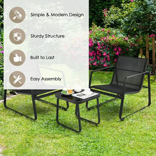 Costway 3 Pieces Patio Bistro Furniture Set Glass Top Table Garden Deck, Black, NP10061BK