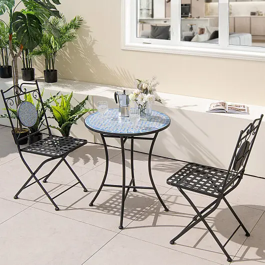 Costway 3 Pieces Patio Bistro Set Outdoor Furniture Mosaic Table Chairs, NP10650