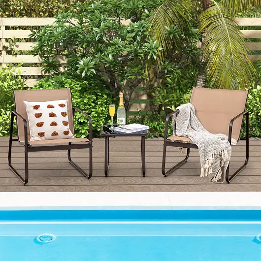 Costway 3 Pieces Patio Conversation Set Breathable Fabric and Tabletop, Beige, NP11049CF