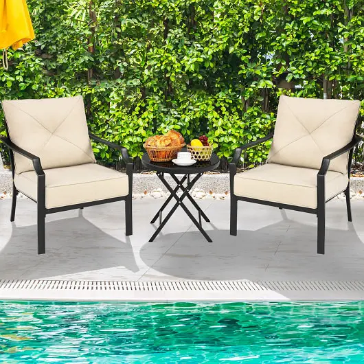 Costway 2 Pieces Patio Dining Set Padded Cushions Armrest High-Carbon Steel Frame, NP10083BE