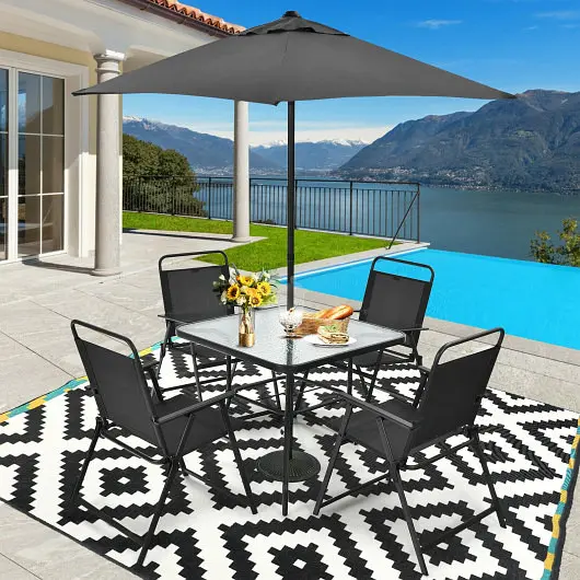 Costway 6 Pieces Patio Dining Set Umbrella, Gray, NP10069WL-GR