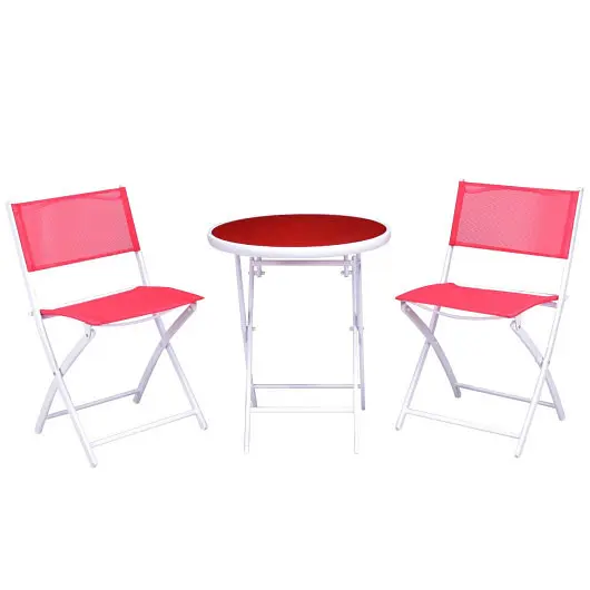 Costway 3 Pieces Patio Folding Bistro Set Balcony or Outdoor Space, Red, OP3355RE