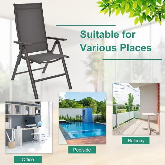 Costway 2 Pieces Patio Folding Dining Chairs Aluminium Adjustable Back, Gray, NP10098GR