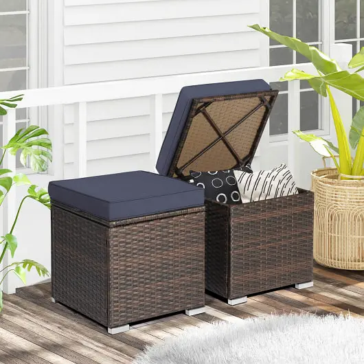 Costway 2 Pieces Patio Ottoman Removable Cushions, Navy, HW70591NY