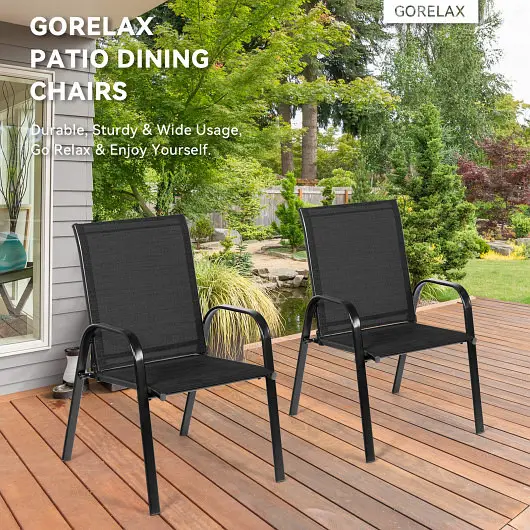 Costway 2 Pieces Patio Outdoor Dining Chair Armrest, Black, HW63630DK-2