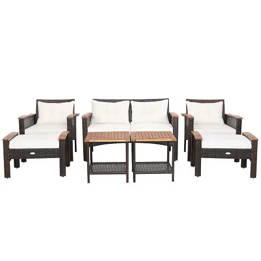 Costway 7 Pieces Patio Rattan Cushioned Conversation Furniture Set, HW69539+