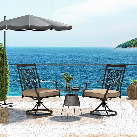 Costway 2 Pieces Patio Swivel Chairs Blossom Pattern Backrest and Cushions, Black, NP11335CF-2
