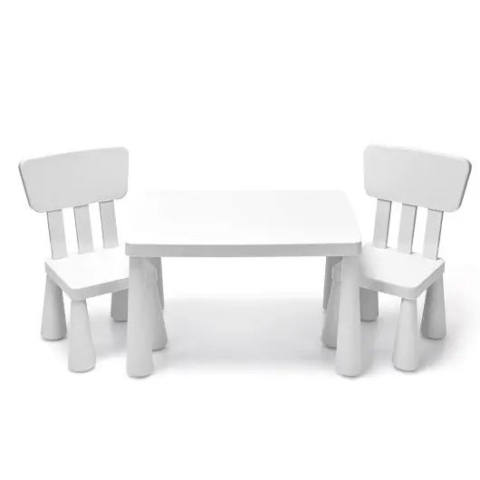 Costway 3 Pieces Toddler Multi Activity Play Dining Study Kids Table and Chair Set, White, HW66810WH