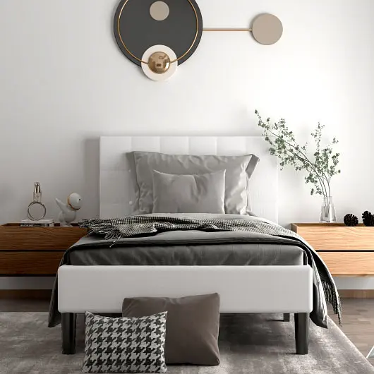 Costway Platform Bed Button Tufted Headboard, Beige, HU10017BE