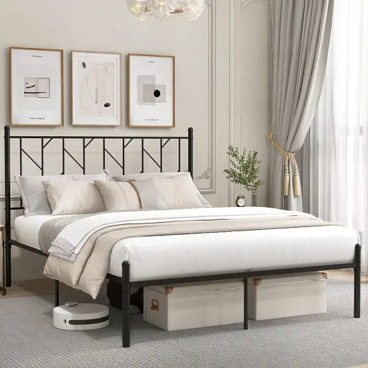 Costway Platform Bed Frame Robust Metal Slat Substantiate, Queen Size, HU10489DK-Q