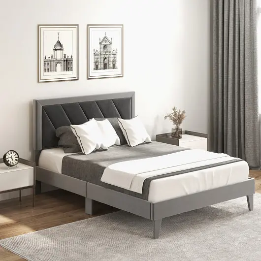 Costway Platform Bed High Headboard and Wooden Slats, Full Size, HU10420GR-F