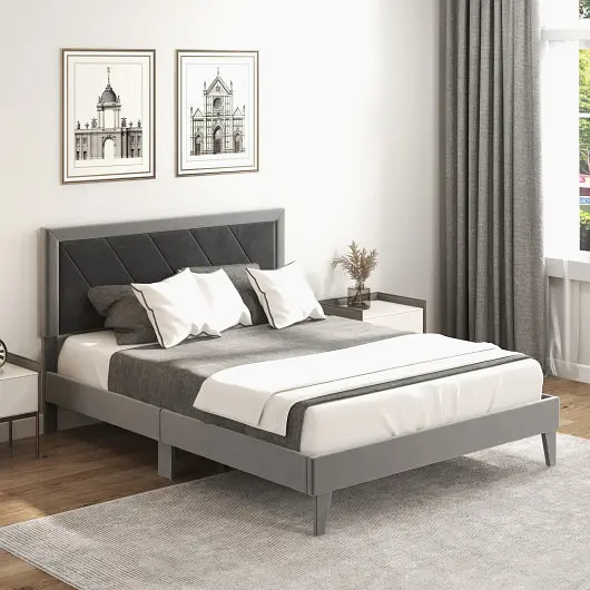 Costway Platform Bed High Headboard and Wooden Slats, Queen Size, HU10420GR-Q