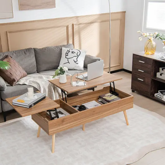 Costway Powerful 47 Inch Lift Top Coffee Table 2 Hidden Compartments, Brown, JV10414BN
