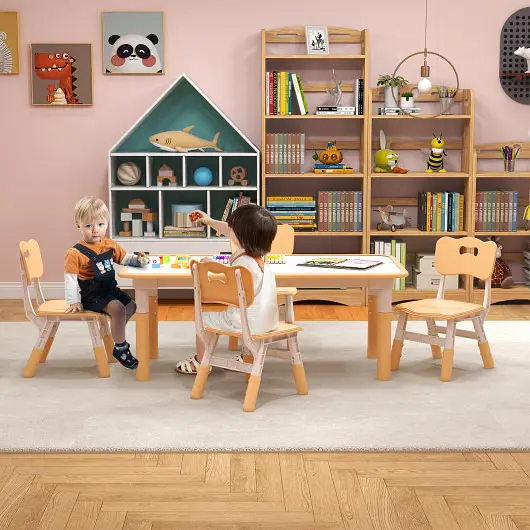 Costway Precision Kids Table and Chairs Set 4 Graffiti Desktop, Unfinished, HY10179NA
