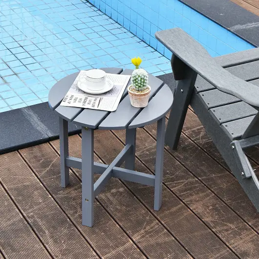 Costway Precision-Engineered 18 Inch Patio Round Side Wooden Slat End Coffee Table Garden, Gunmetal, OP70933GR