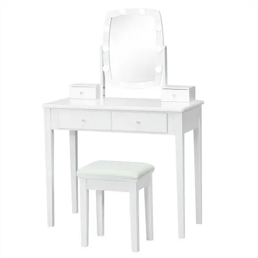 Costway Precision-Engineered Vanity Table Set Lighted Mirror Bedroom and Dressing Room, White, HU10056US-WH