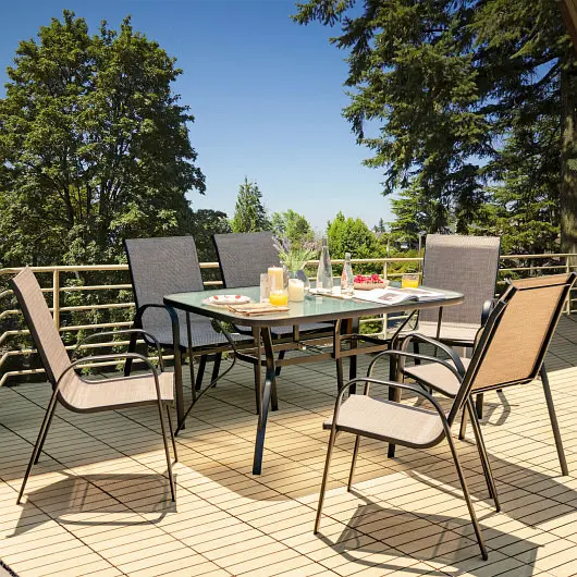 Costway Premium 6 Pieces Patio Stackable Dining Chairs Curved Armrests and Breathable Fabric, NP10407-12