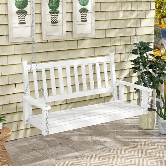 Costway Professional 2-Person Wooden Outdoor Porch Swing 500 lbs Weight Capacity, White, NP11445WH