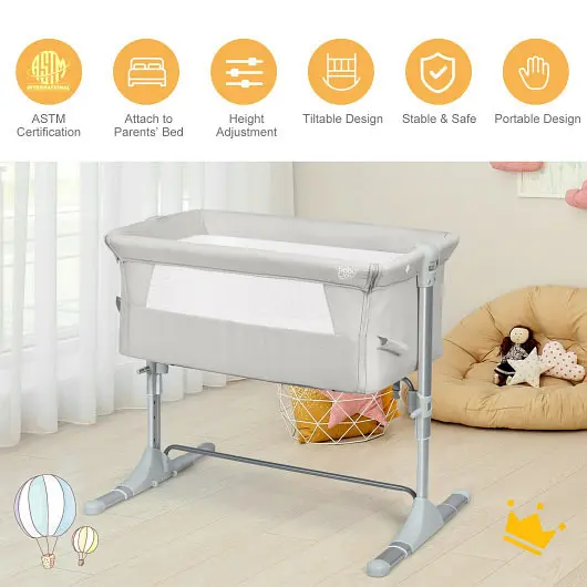 Costway Professional Travel Travel-friendly Baby Bed Side Sleeper Bassinet Crib Carrying Package, Beige, BB5339BE