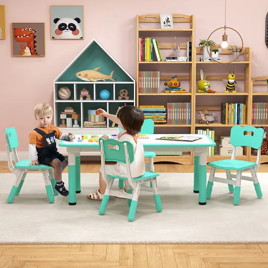 Costway Professional-Grade Kids Table and Chairs Set 4 Graffiti Desktop, Green, HY10179GN