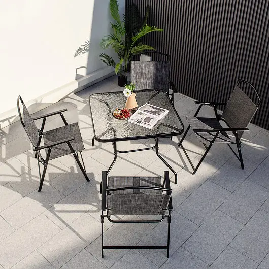 Costway Protected 34 Inch Outdoor Dining Table Square Tempered Glass Table 1.5 Inch Umbrella Hole, Black, NP11214GR-22