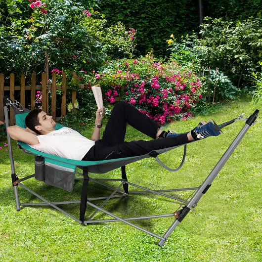 Costway Protected Travel-friendly Folding Hammock Hammock Stand, Turquoise, NP10175NY