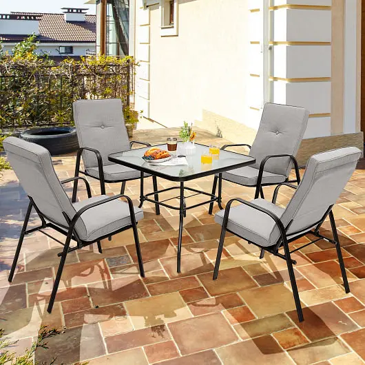 Costway Protective 5 Pieces Outdoor Dining Set 4 Stackable Chair and High-Back Cushions, NP10405-13+NP10405-23
